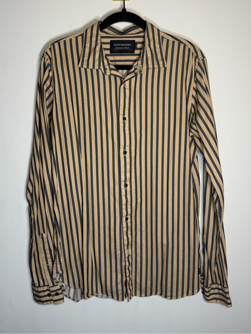 Scotch & Soda Tan and Black Vertical-Stripe Button Down Shirt